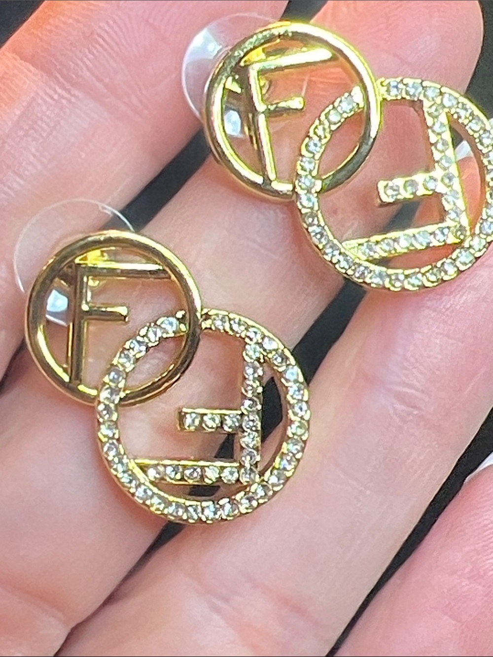 Gold-Tone Double Circle Crystal Drop Earrings